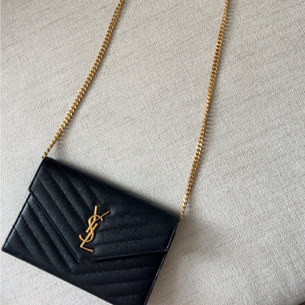 Yves Saint Laurent Black Chevron Clutch with Gold Accents - Picture 6 of 6